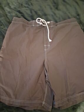Men's Swim Board Shorts in Brown with White Drawstring